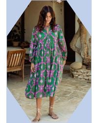 Monsoon - La Galeria Elefante Women's Green Cotton Printed Smock Dress, Size: S - Lyst