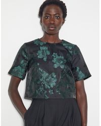 Monsoon - Julie Jacquard Short Sleeve Crop Top Green - Lyst