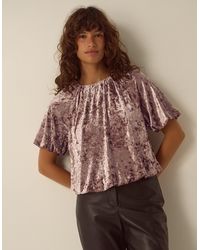 Monsoon - Breeda Bubble Hem Crushed Velvet Top Mink - Lyst