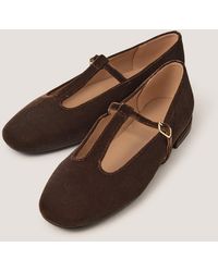 Monsoon - Jesi Velvet Mary Jane Ballet Flats Brown - Lyst