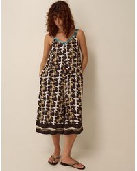 Monsoon - Leila Woodblock Print Culotte Jumpsuit Black - Lyst