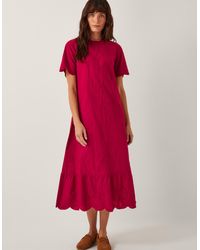 Monsoon - Orla Short Sleeve Broderie Midi Dress Red - Lyst