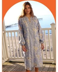 Monsoon - Crās Women's Blue & Beige Cotton Broderie Sansa Tunic Dress, Size: 10 - Lyst