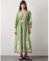 Monsoon - East Valeria Appliqué Midi Dress Green - Lyst