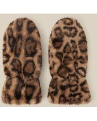 Monsoon - Niya Leopard Print Faux Fur Mittens - Lyst