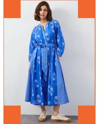 Monsoon - East Amber Floral Print Midi Dress Blue - Lyst
