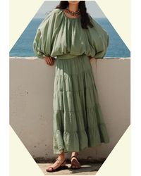 Monsoon - Devotion Twins Sage Tiered Midi Skirt Green - Lyst