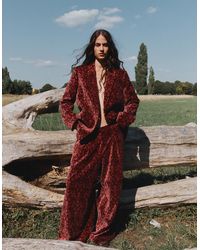 Monsoon - East Jude Print Velvet Wide Leg Trousers Red - Lyst