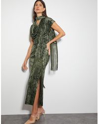 Monsoon - Cece Crushed Velvet Cowl Midi Dress Green - Lyst