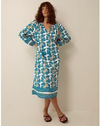 Monsoon - Leila Print Midi Beach Dress Teal - Lyst