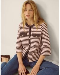 Monsoon - Shania Stripe Jersey Buttondown Top Pink - Lyst