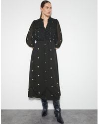 Monsoon - Delilah Sheer Sleeve Embroidered Midi Dress Black - Lyst
