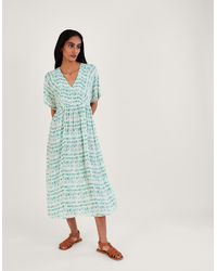 Monsoon - Tie Dye Print Shirred Bodice Kaftan Dress Blue - Lyst