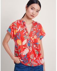 Monsoon - Alma Print Linen T-shirt Red - Lyst