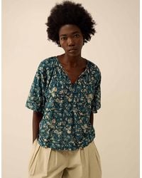 Monsoon - East Rohini Floral Print Cotton-viscose Top Teal - Lyst