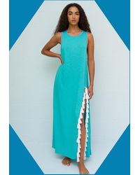 Monsoon - Pitusa Tassel Side Slit Maxi Beach Dress Teal - Lyst