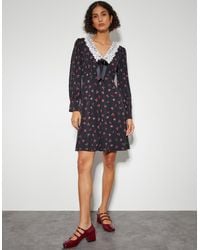 Monsoon - Dion Lace Collar Jersey Dress Black - Lyst