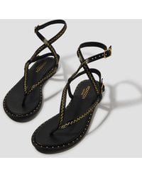 Monsoon - Cleo Stud Leather Strappy Flip Flop Sandals Black - Lyst