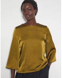 Monsoon - Ingrid Bell Sleeve Satin Top Green - Lyst