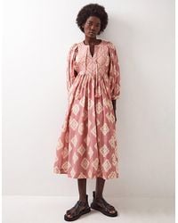 Monsoon - East Kaira Embroidered Print Midi Dress Pink - Lyst