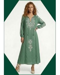 Monsoon - Raffya Aurelia Embroidered Maxi Kaftan Dress Green - Lyst