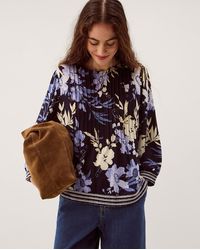 Monsoon - Nicolette Floral Linen Blend Top Blue - Lyst
