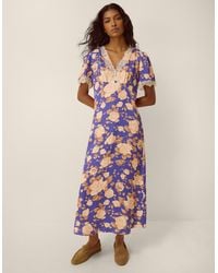 Monsoon - Lori Lace Floral Satin Midi Dress Blue - Lyst