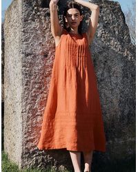 Monsoon - East Liza Sleeveless Linen Dress Orange - Lyst