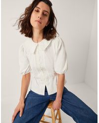 Monsoon - Celia Puff Sleeve Collar Jersey Blouse Ivory - Lyst