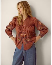 Monsoon - Sadie Embroidered Pintuck Blouse Orange - Lyst