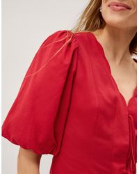 Monsoon - Willa Puff Sleeve Tie Front Top Red - Lyst
