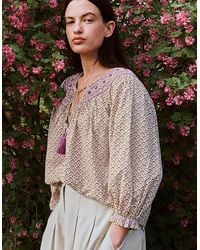 Monsoon - East Alina Floral Printed Smocking Top Brown - Lyst