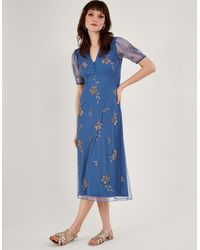 Monsoon - Pamela Embellished Tea Dress Blue - Lyst