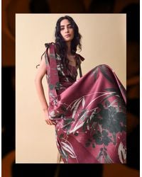 Monsoon - Clemence Women's Red & Green Floral Print Lian Drop Waist Midi Dress, Size: 16 - Lyst