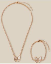 Monsoon - Butterfly Cup Chain Necklace & Bracelet Set - Lyst