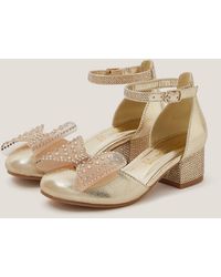 Monsoon - Diamanté Bow Metallic Two-part Heels Gold - Lyst