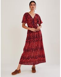 Monsoon - V-neck Zig-zag Animal Print Dress Red - Lyst