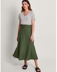 Monsoon - Olive Belted Midi Skirt Green - Lyst