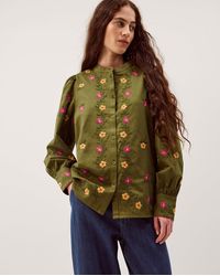 Monsoon - Andrea Floral Embroidered Blouse Green - Lyst