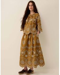 Monsoon - East Leni Floral Broderie Cotton Poplin Top Green - Lyst