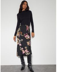 Monsoon - Ariella Floral Devore Midi Skirt Black - Lyst