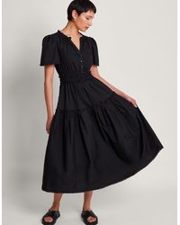Monsoon - Lorena Frill Midi Dress Black - Lyst