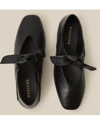 Monsoon - Rena Bow Strap Leather Ballet Flats Black - Lyst