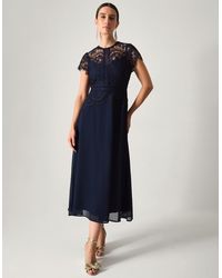 Monsoon - Women's Navy Blue Floral Lace Monica Midi Bridesmaid Dress, Size: 24 - Lyst