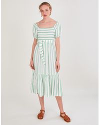 Monsoon - Stripe Jacquard Belted Tiered Dress With Lenzingtm Ecoverotm Green - Lyst