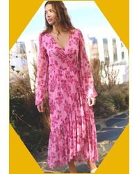 Monsoon - Crās Women's Pink Floral Print Debbie Wrap Dress, Size: 8 - Lyst