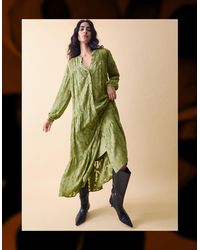 Monsoon - Clemence Sylvie Burnout Tiered Maxi Dress Green - Lyst