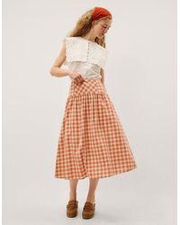 Monsoon - Hattie Gingham Midi Skirt Orange - Lyst