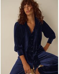 Monsoon - Tessa Neck Tie Velvet Shirt Blue - Lyst