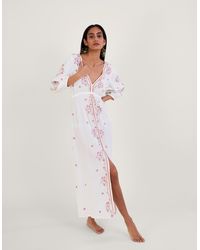Monsoon - Embroidered Maxi Kaftan Dress Ivory - Lyst
